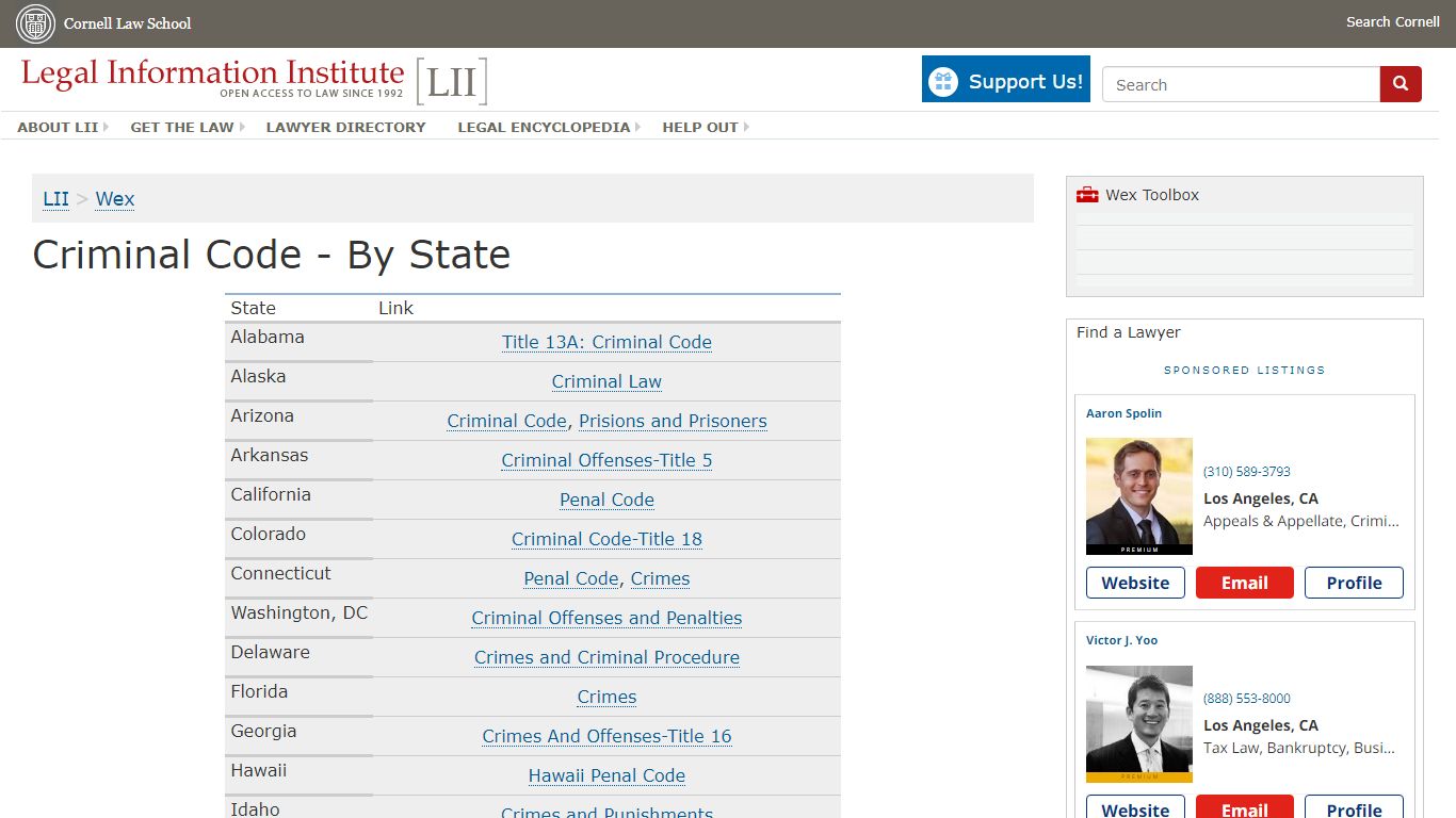Criminal Code - By State | US Law | LII / Legal Information Institute