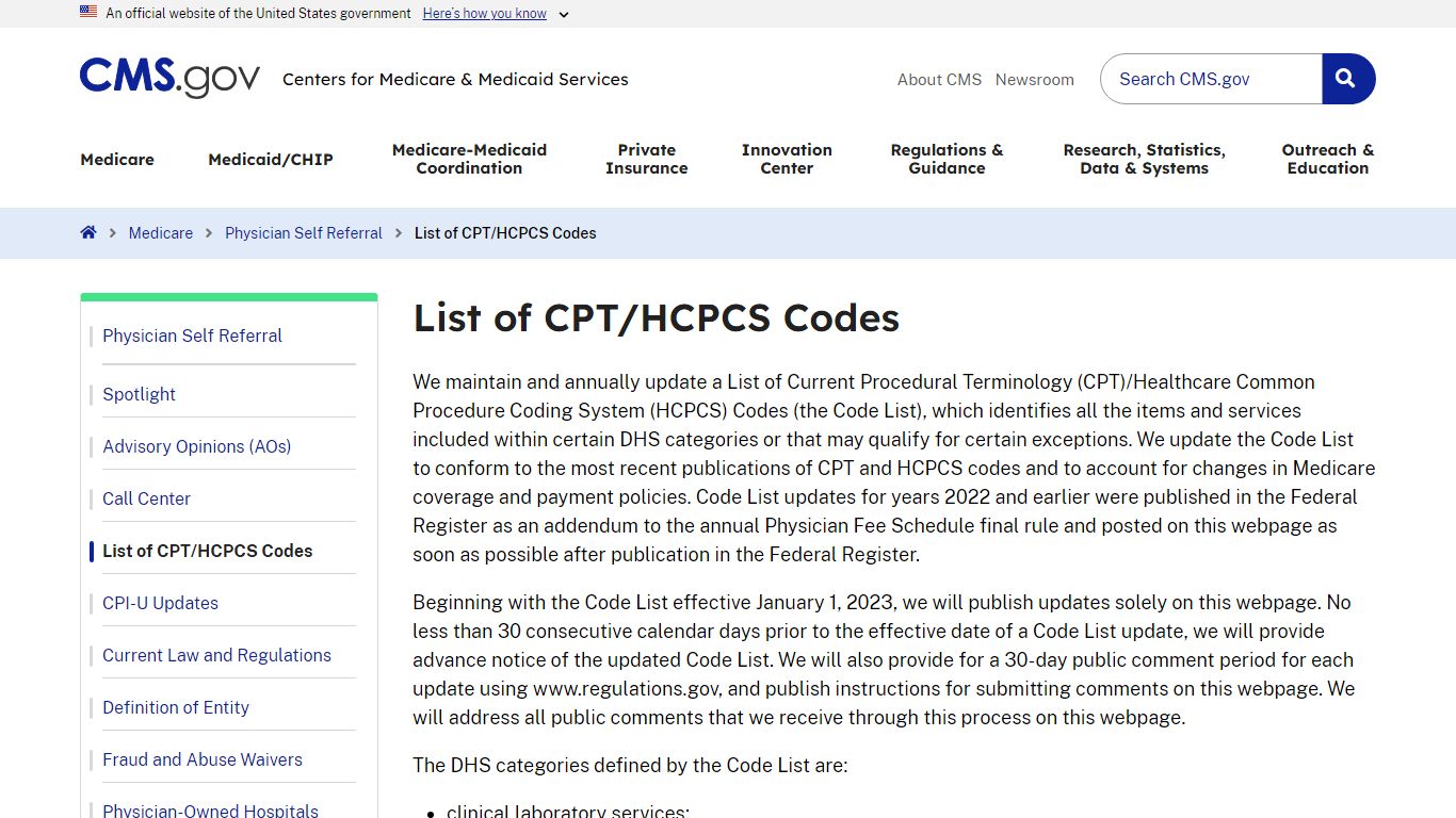 List of CPT/HCPCS Codes | CMS